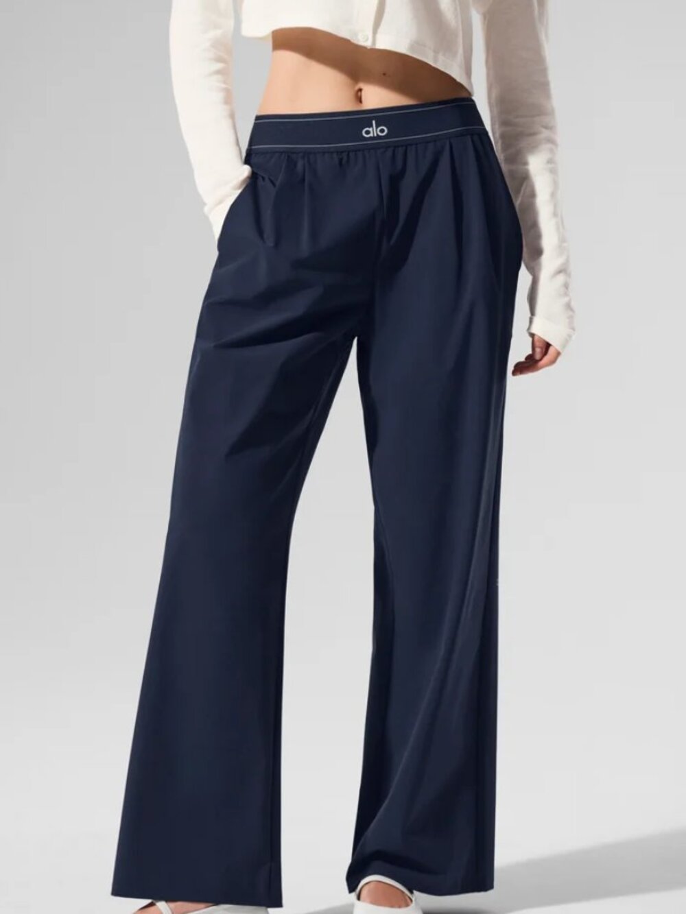 Navy Blue ALO Yoga💖Suit Up Trouser,Wide Leg Pants 30"Inseam😍Chic Minimalist